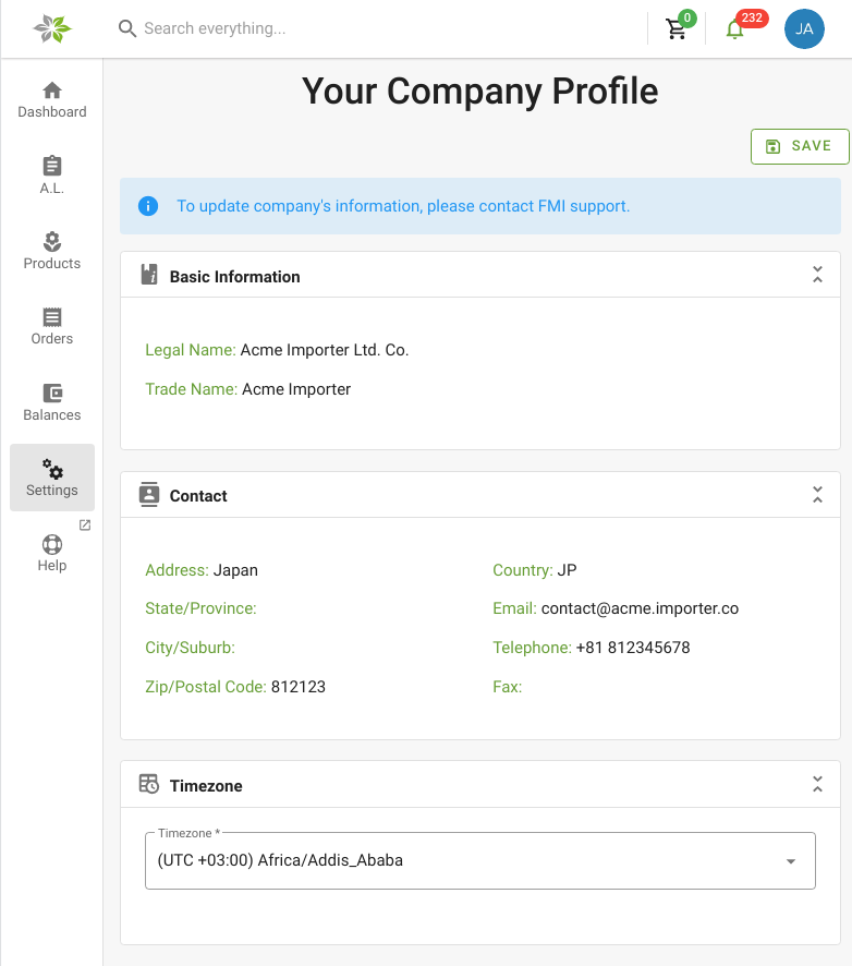 company profile page